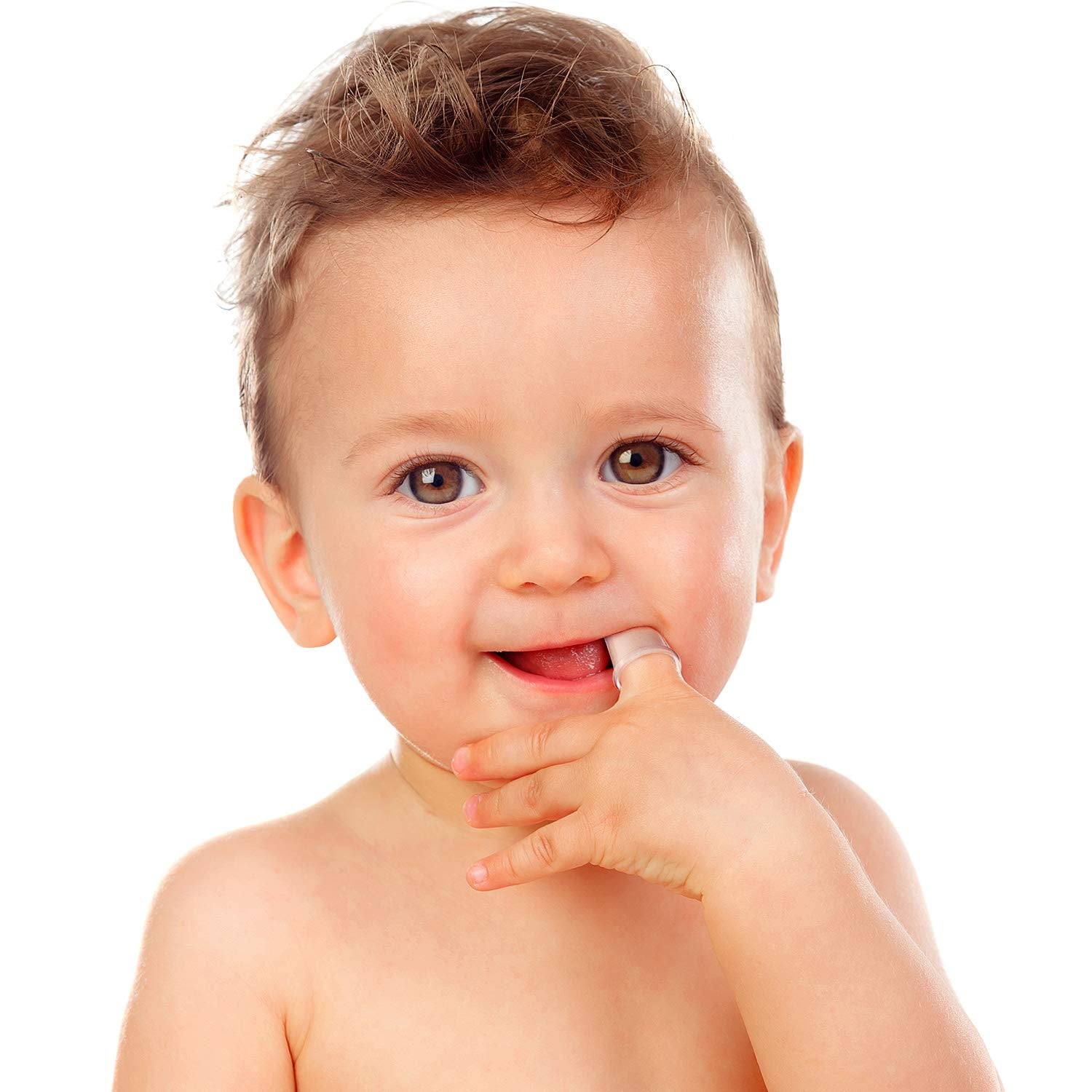 Infant oral care: silicone finger toothbrush with storage case