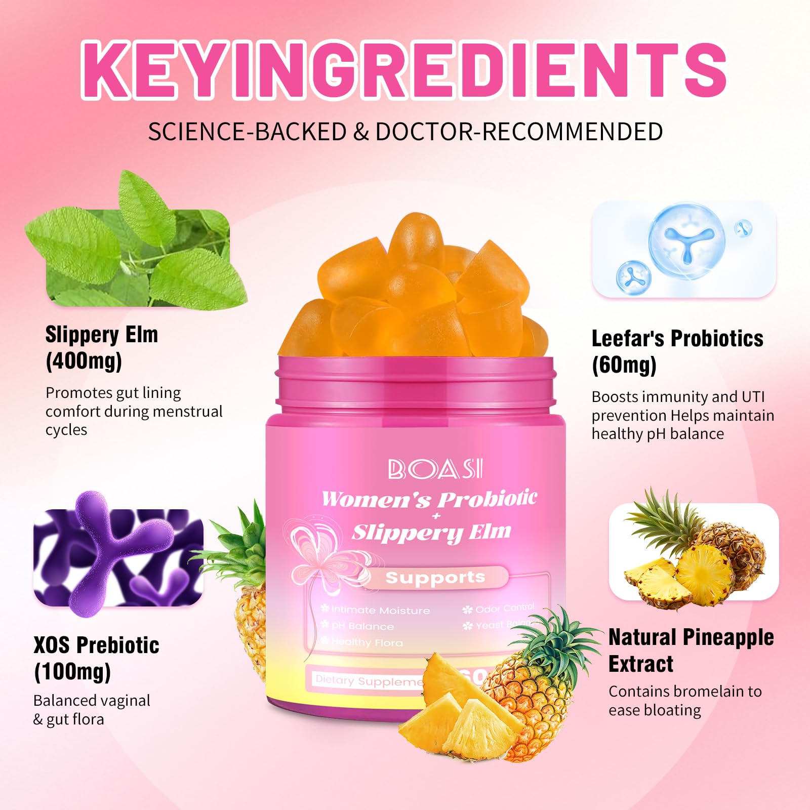 Boasi Her Juicy Vaginal Probiotics Gummies packaging and label
