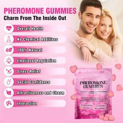 Close-up of Boasi Pheromone Gummies showing strawberry-flavored gummies