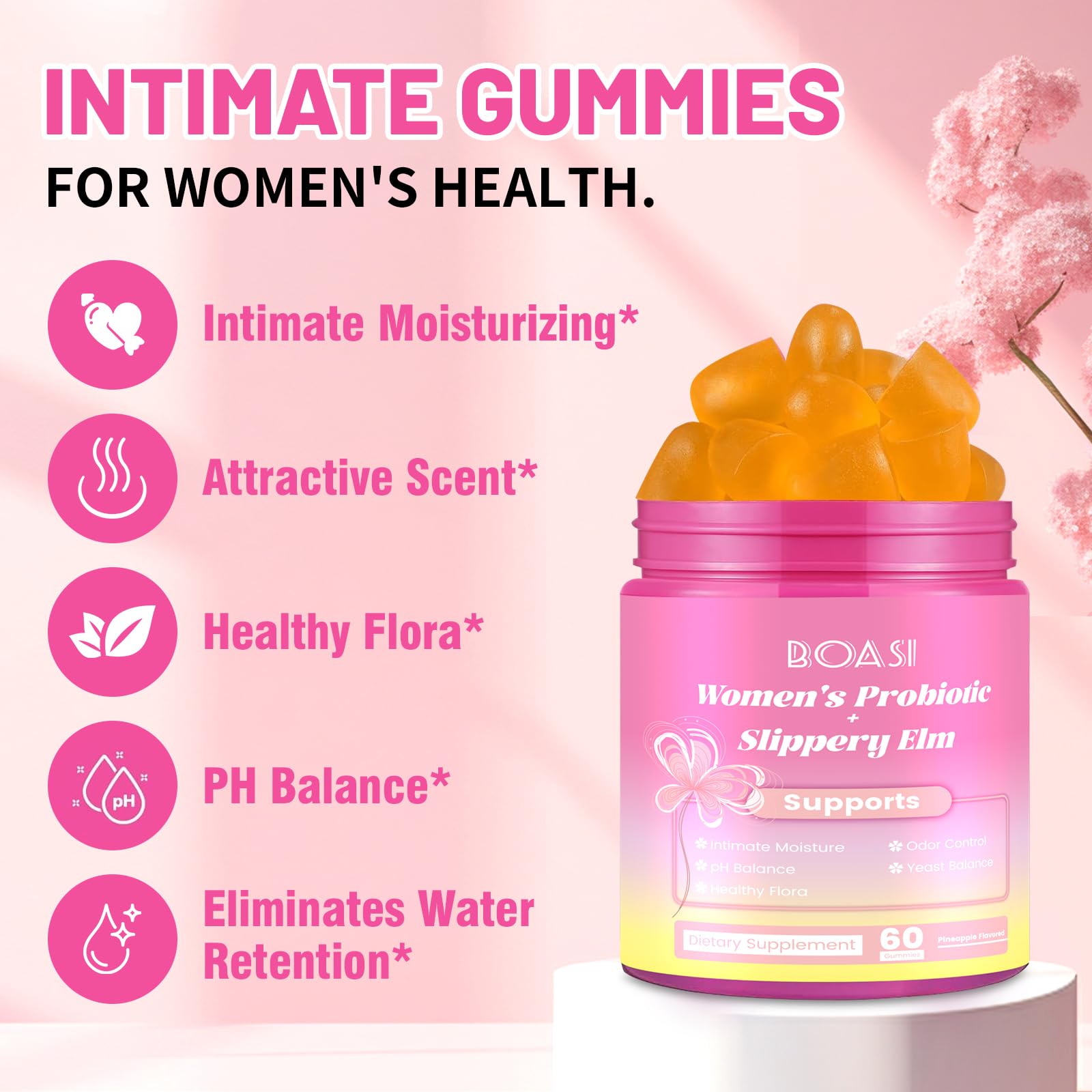 Close-up of Boasi Vaginal Probiotics Gummies pineapple flavor