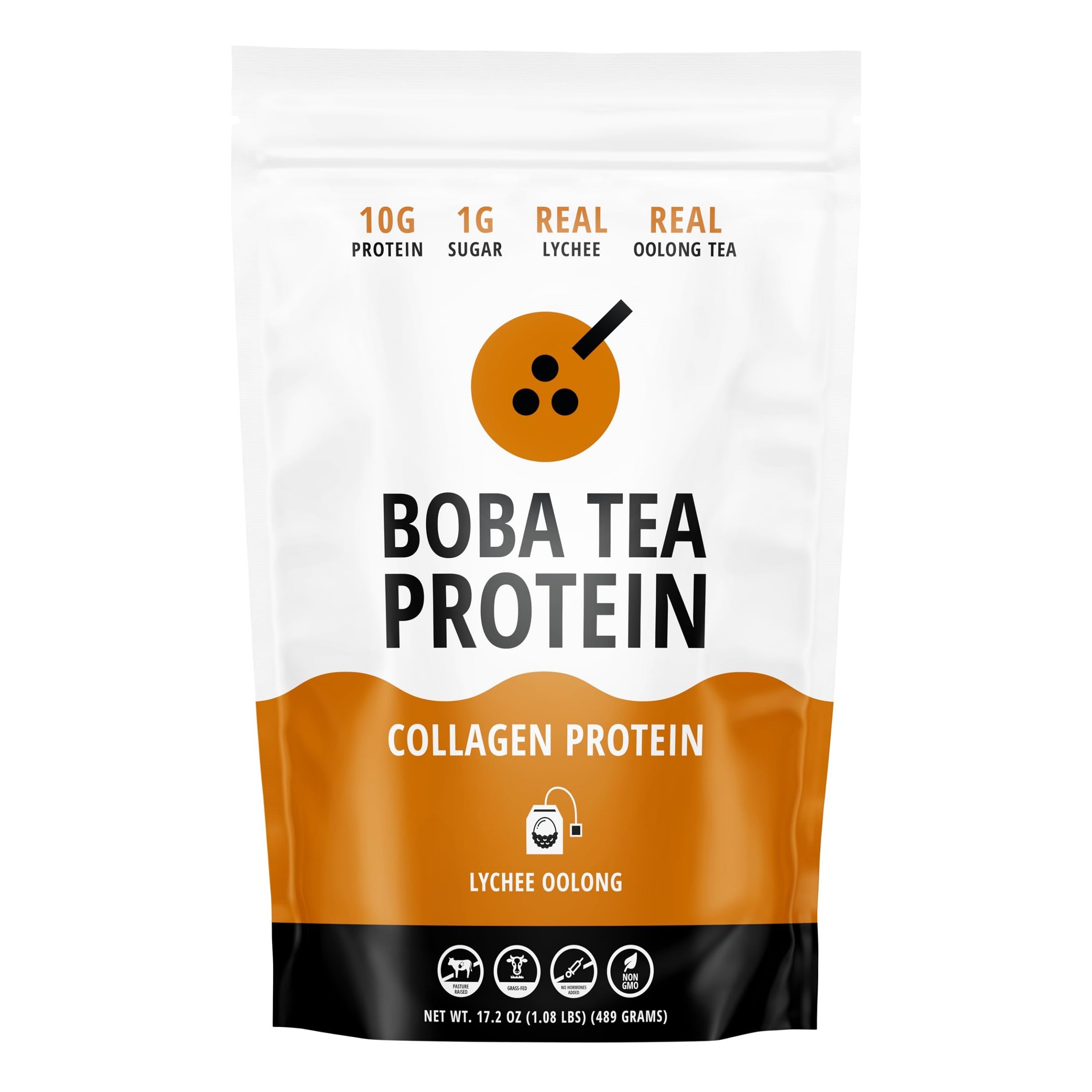 Jar of Boba Tea Protein Lychee Oolong Collagen powder
