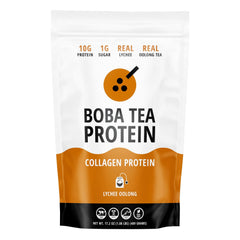 Jar of Boba Tea Protein Lychee Oolong Collagen powder