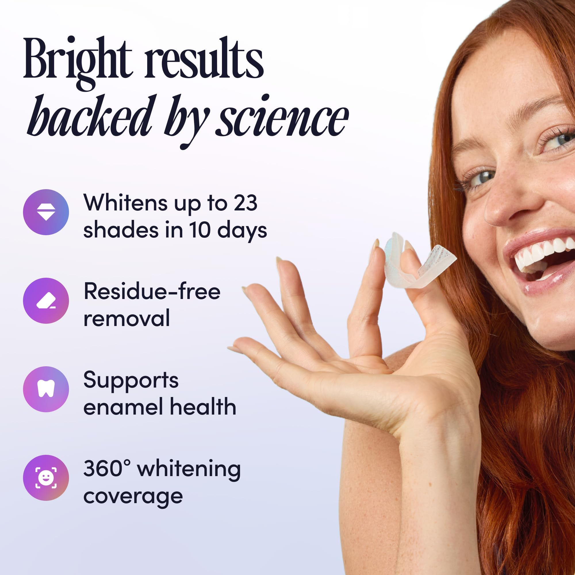 Hands applying Boca Bella whitening strip to teeth