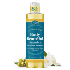 Body Beautiful Jasmine Scent oil bottle on white background