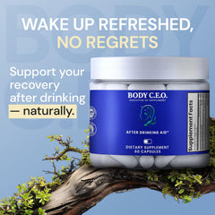 Body C.E.O. After Drinking Aid capsules ready to take for electrolyte balance.