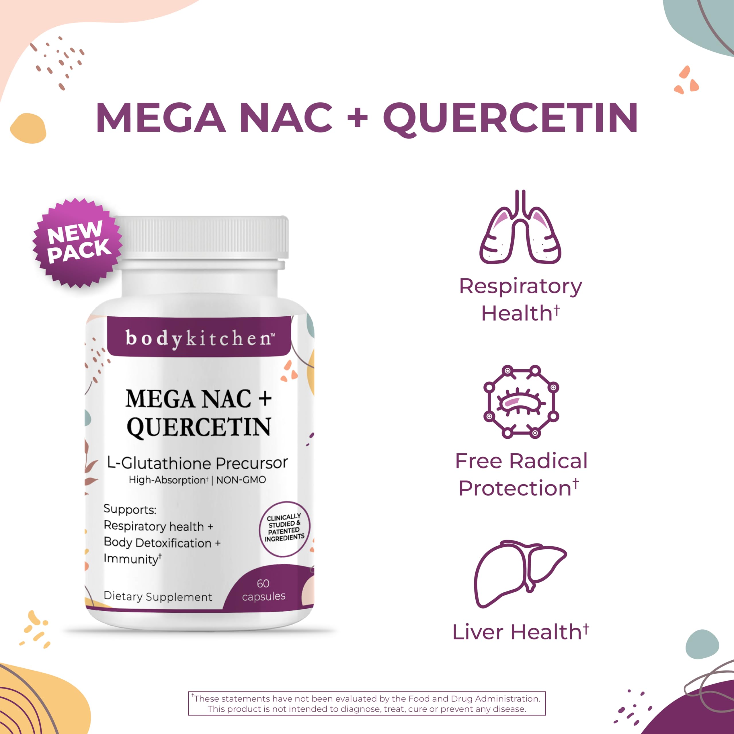 Body Kitchen Mega NAC capsules closeup emphasizes veggie caps for easy daily use.