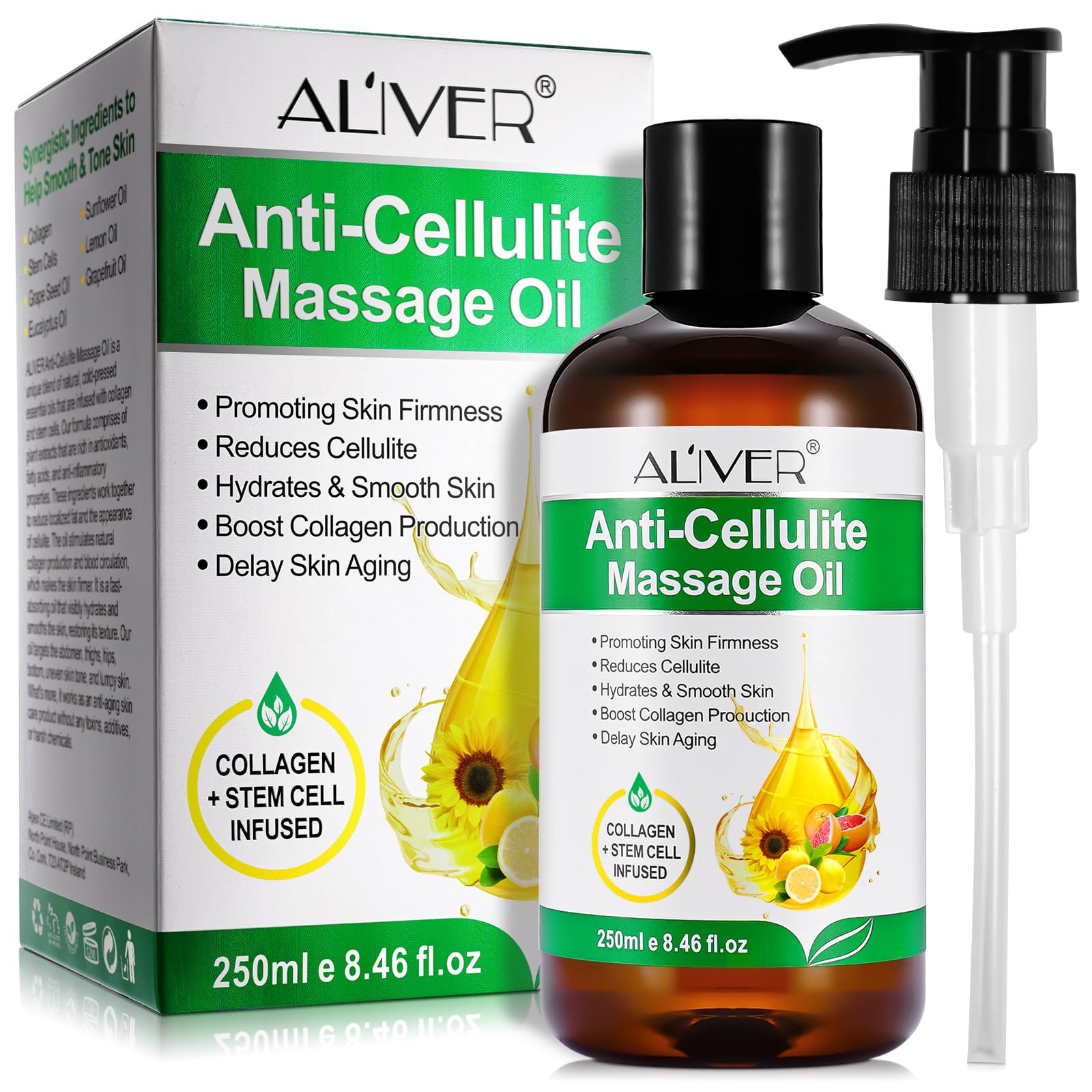 Anti-Cellulite Massage Oil bottle on clean background