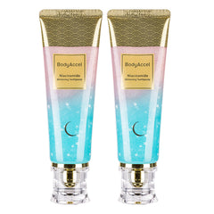 BodyAccel Niacinamide Whitening Toothpaste tube with mint leaves