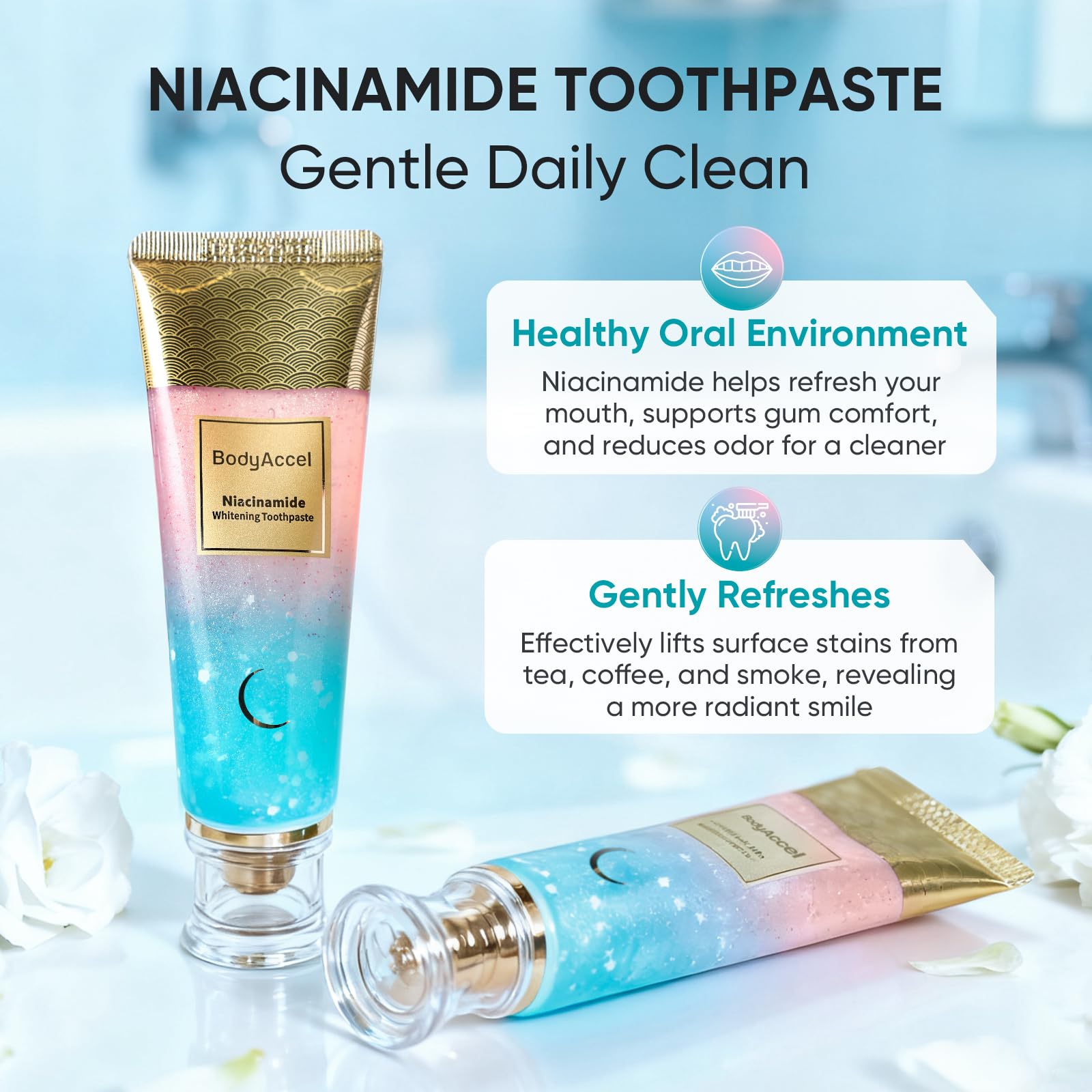 Three-pack toothpaste tubes showing 3-pack offer