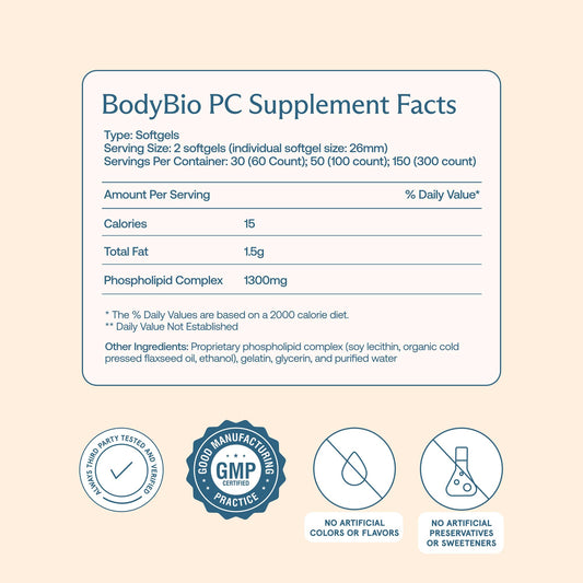 Close-up of BodyBio PC bottle label