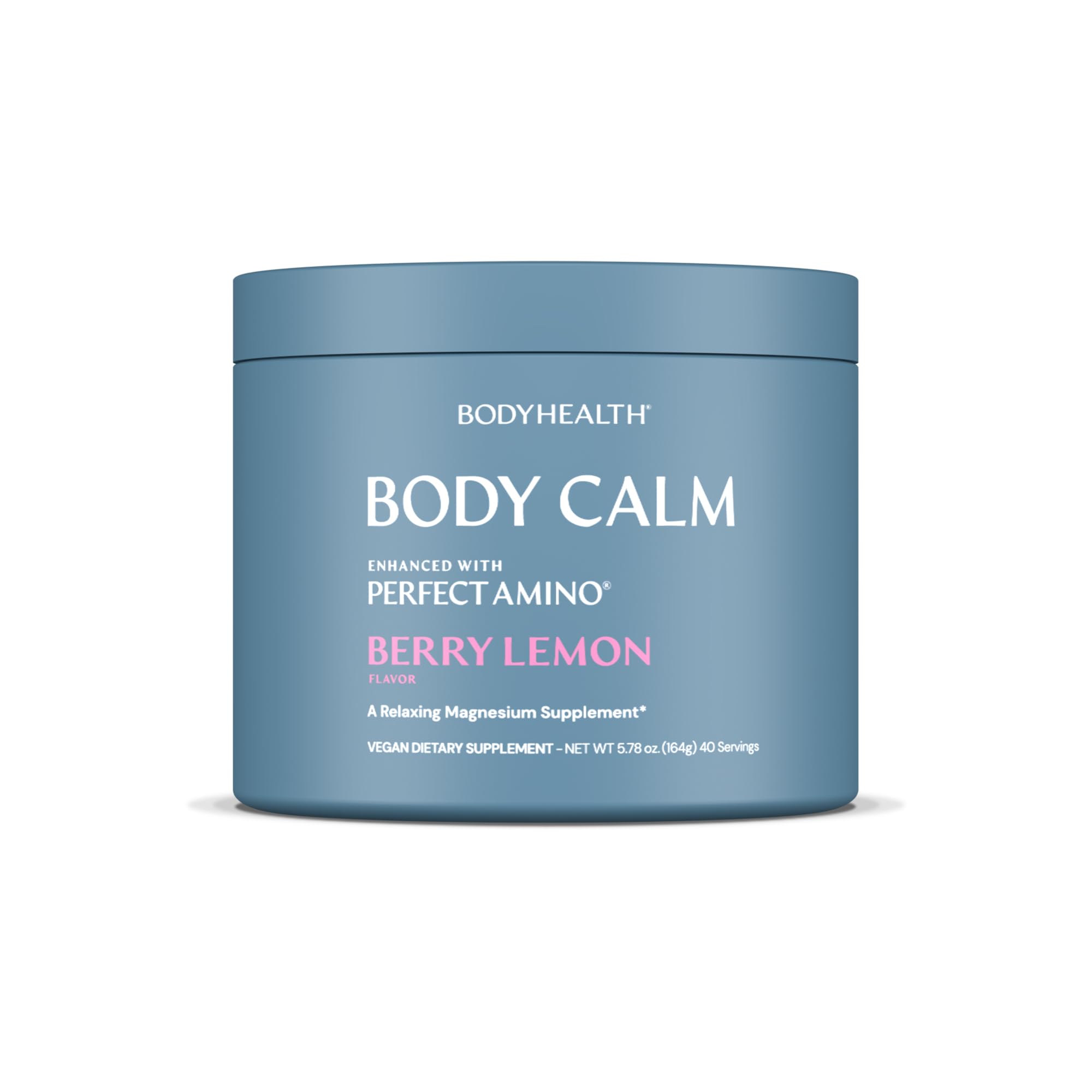 BodyHealth Body Calm Berry Lemon magnesium supplement bottle with 40 servings