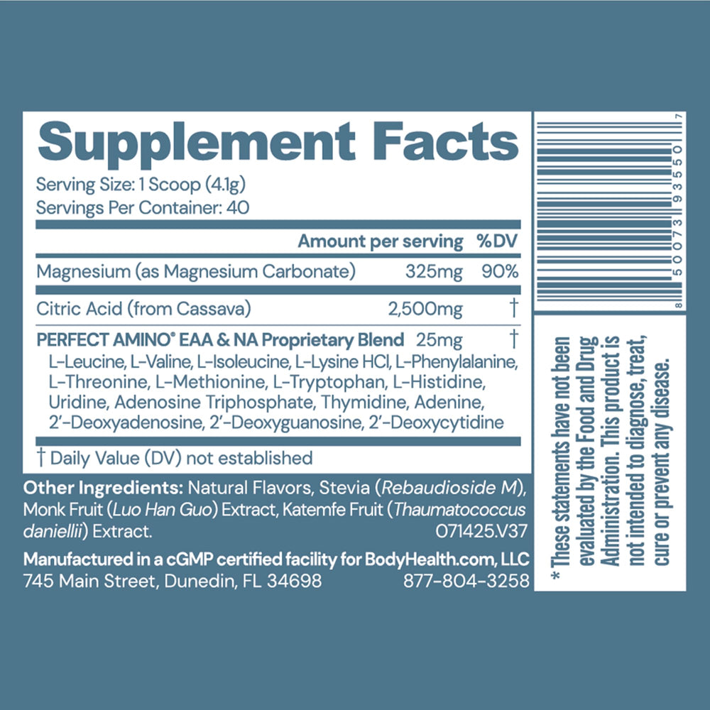 Close-up of Body Calm Berry Lemon magnesium powder canister