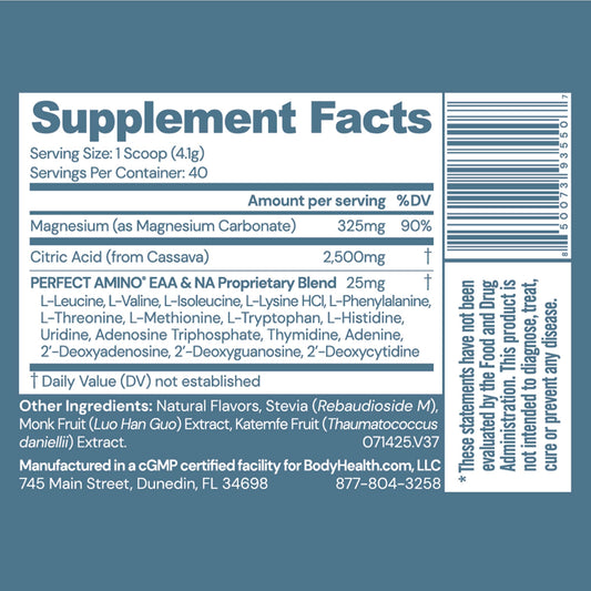 Close-up of Body Calm Berry Lemon magnesium powder canister
