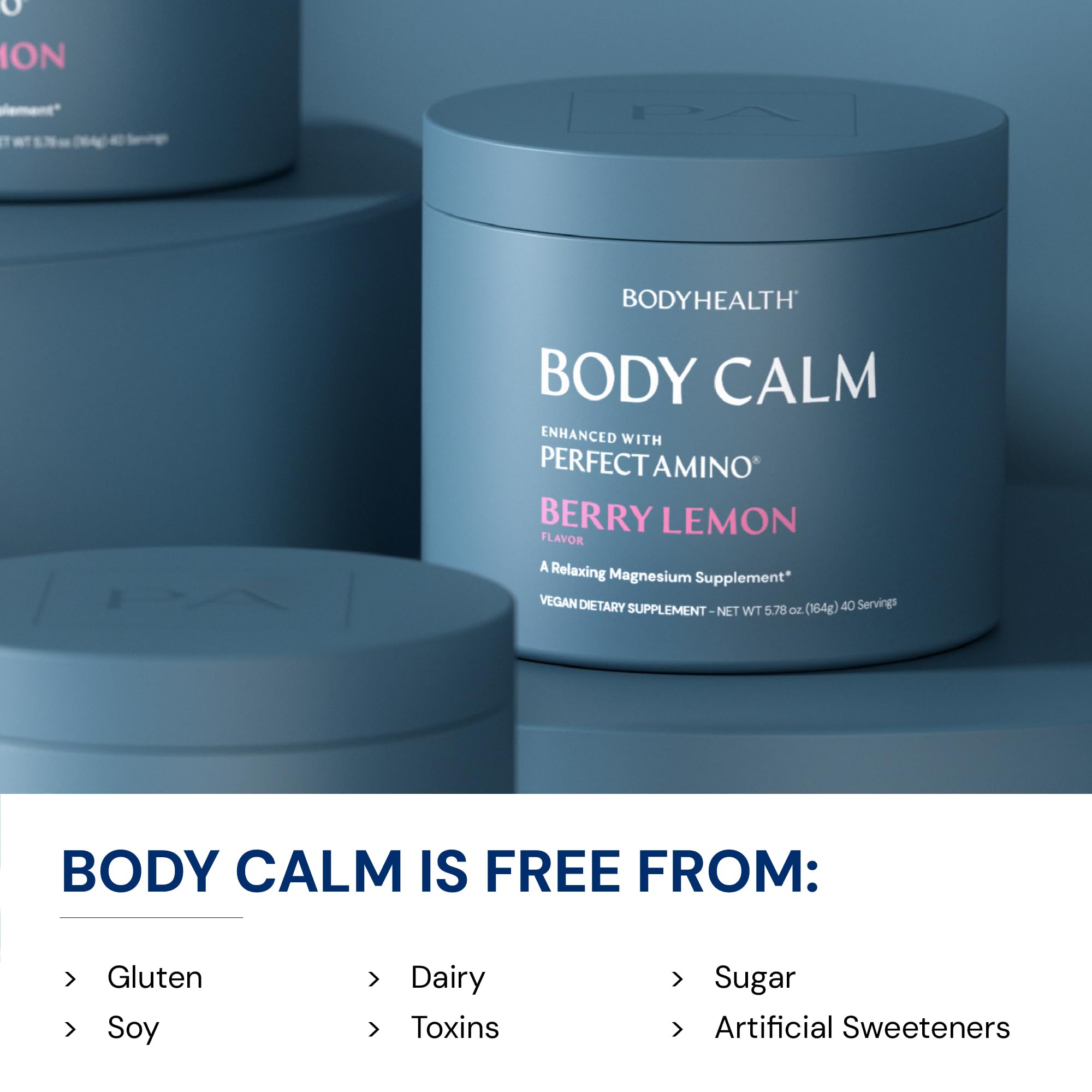 Glass of prepared Body Calm Berry Lemon drink