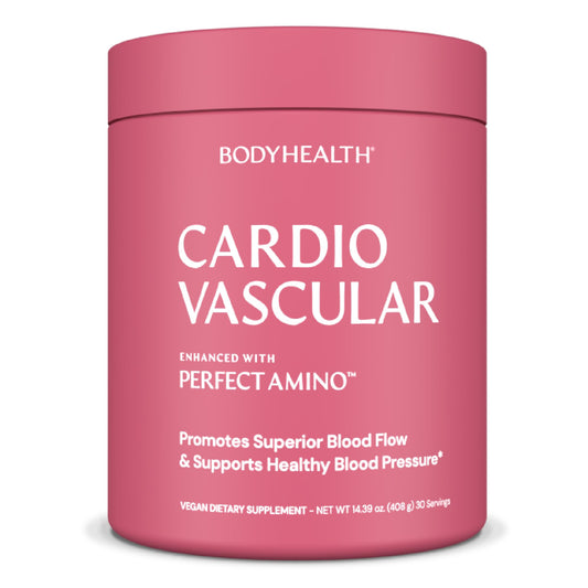 Front bottle of BodyHealth Cardio Vascular chocolate flavor, 30 servings