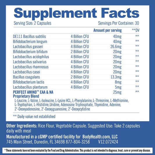 Close-up of the product label highlighting 40B live cultures and 11 strains