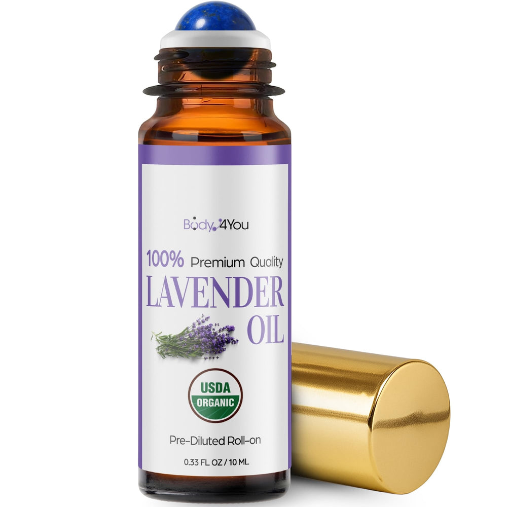 BodyJ4You Lavender Roll-On bottle with amber glass and amethyst stone roller cap
