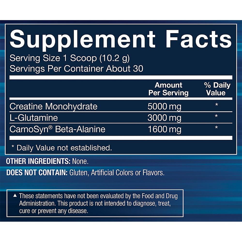 Product label of BODYTECH Creatine + Glutamine with Beta-Alanine 10.8 oz