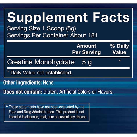 BODYTECH Creatine Monohydrate bottle back label with nutrition facts