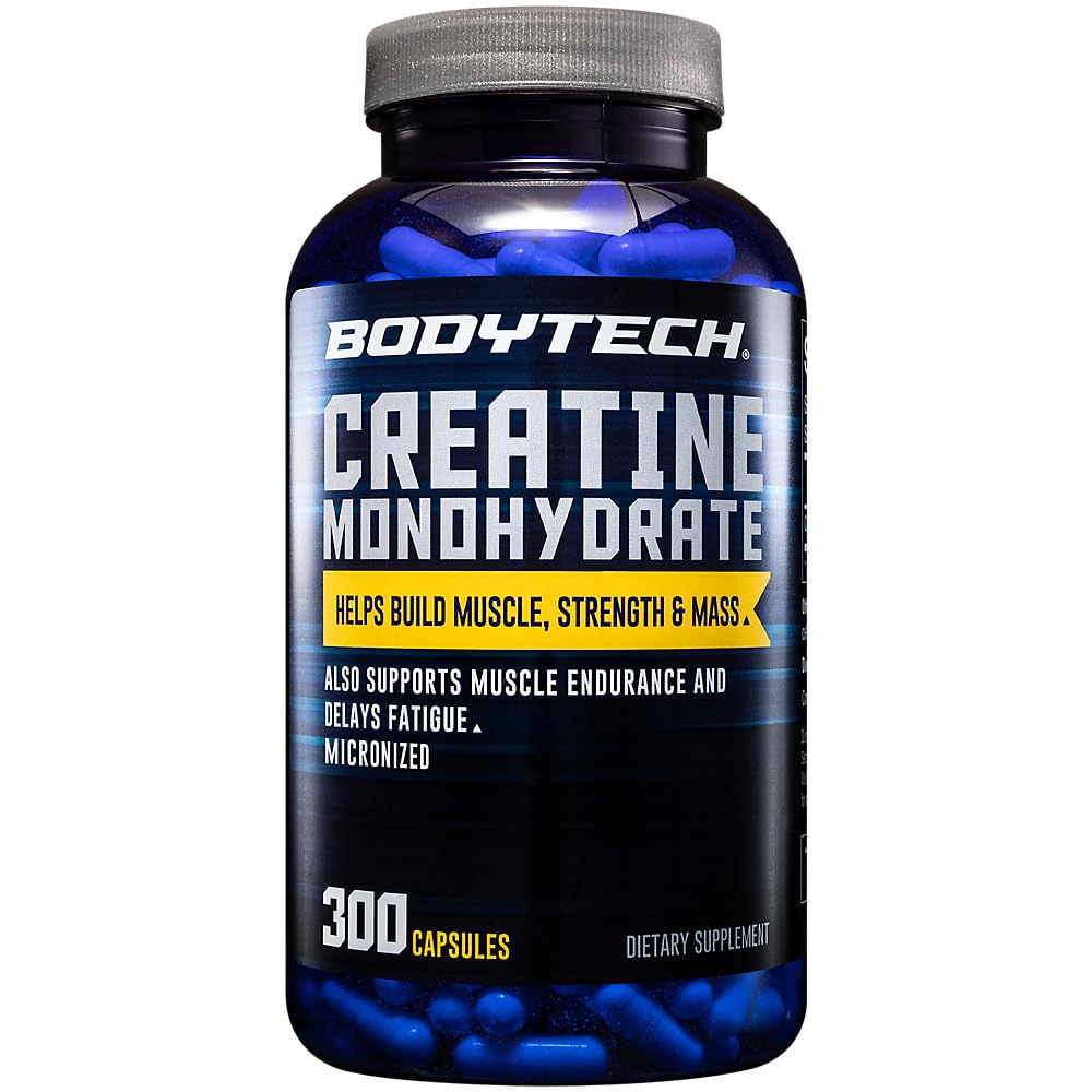 BodyTech Creatine Monohydrate Capsules bottle for easy daily use and muscle support.