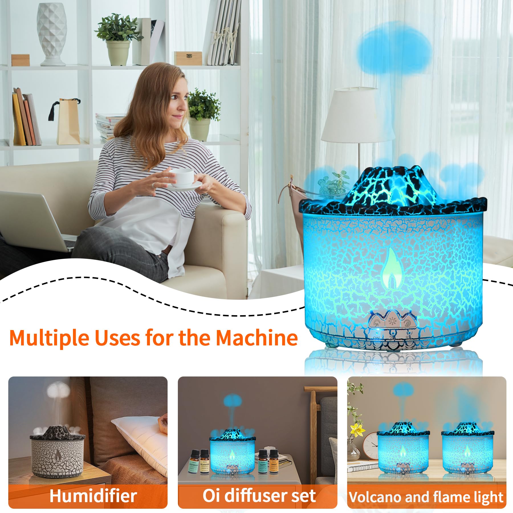 Aromatherapy diffuser with seven color-changing lights