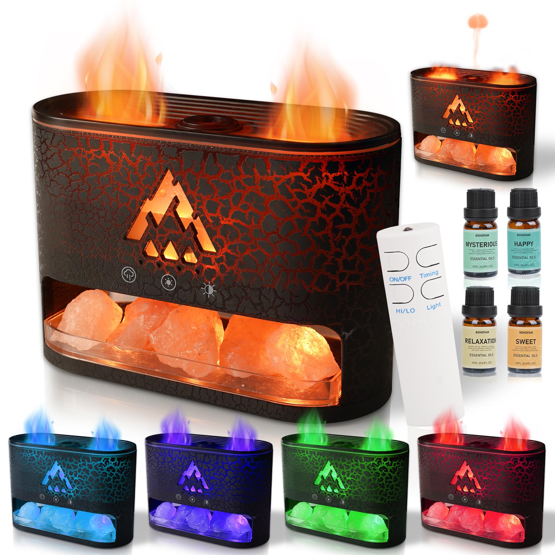 BOHOFAM diffuser with black translucent shell and Himalayan salt lamp base