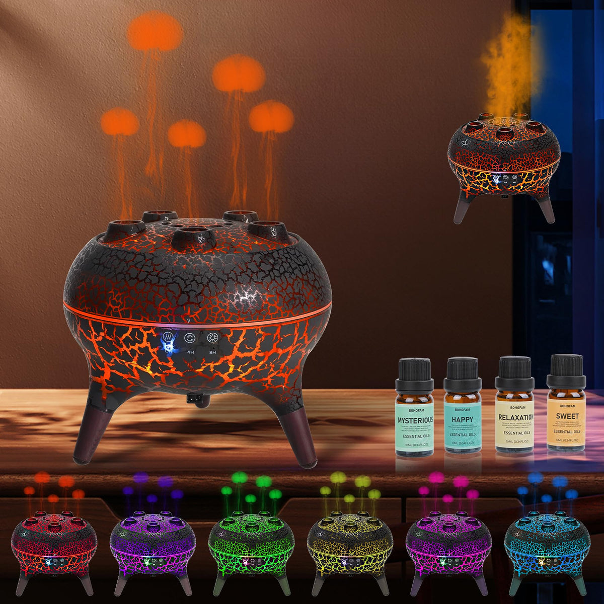 BOHOFAM Jellyfish Diffuser 250ML with black shell and seven color lights