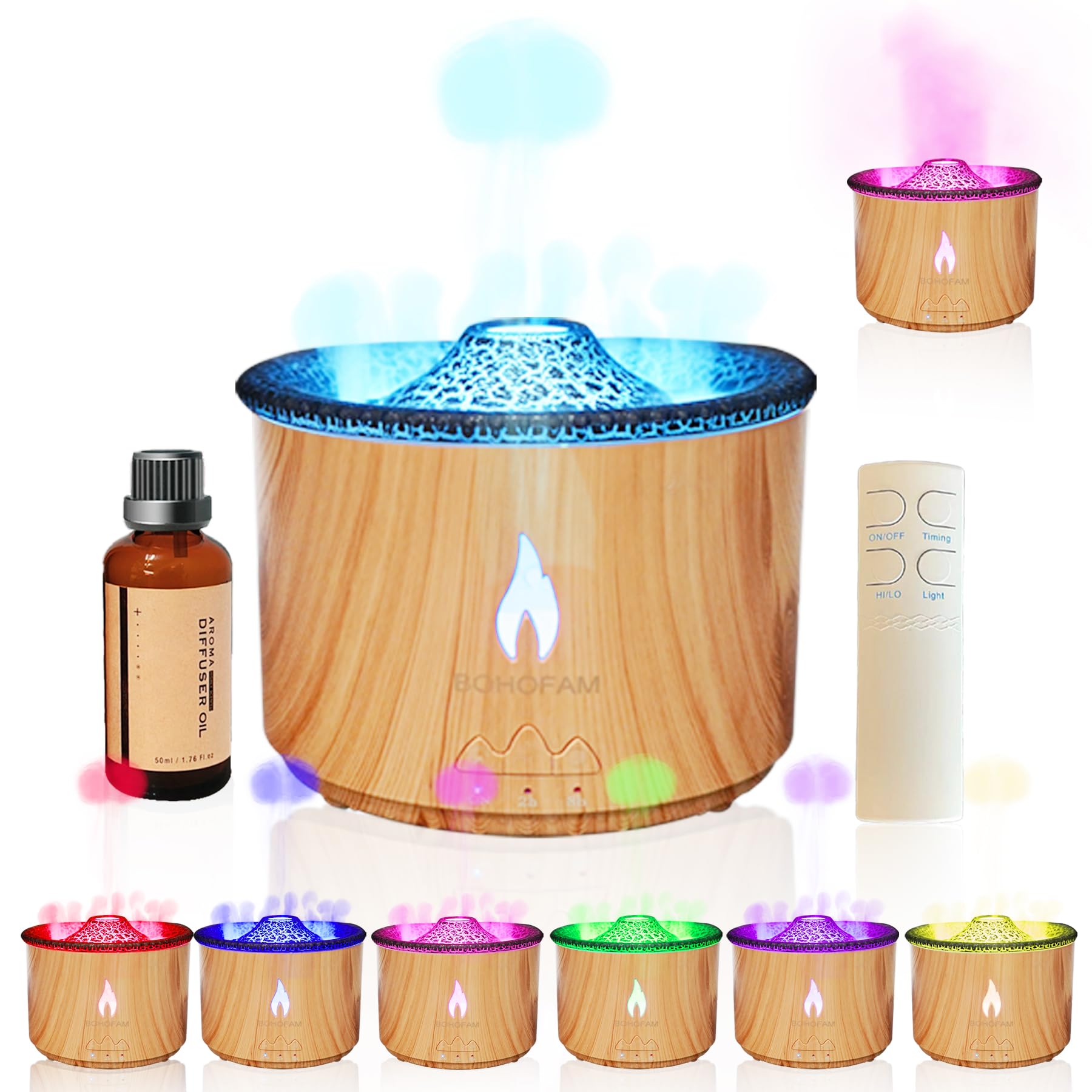 BOHOFAM Aroma Essential Oil Diffuser 360ML with wood grain finish – front view