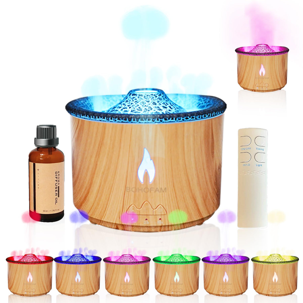 BOHOFAM Aroma Essential Oil Diffuser 360ML with wood grain finish – front view