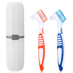 BOHUIZ dual-headed denture brush with blue and orange handles