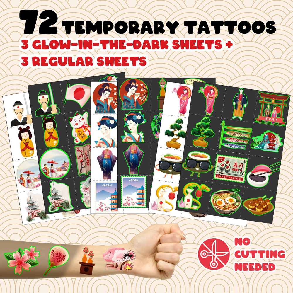 BOIKOKY 72 temporary tattoos featuring geisha and sakura bring color to celebrations