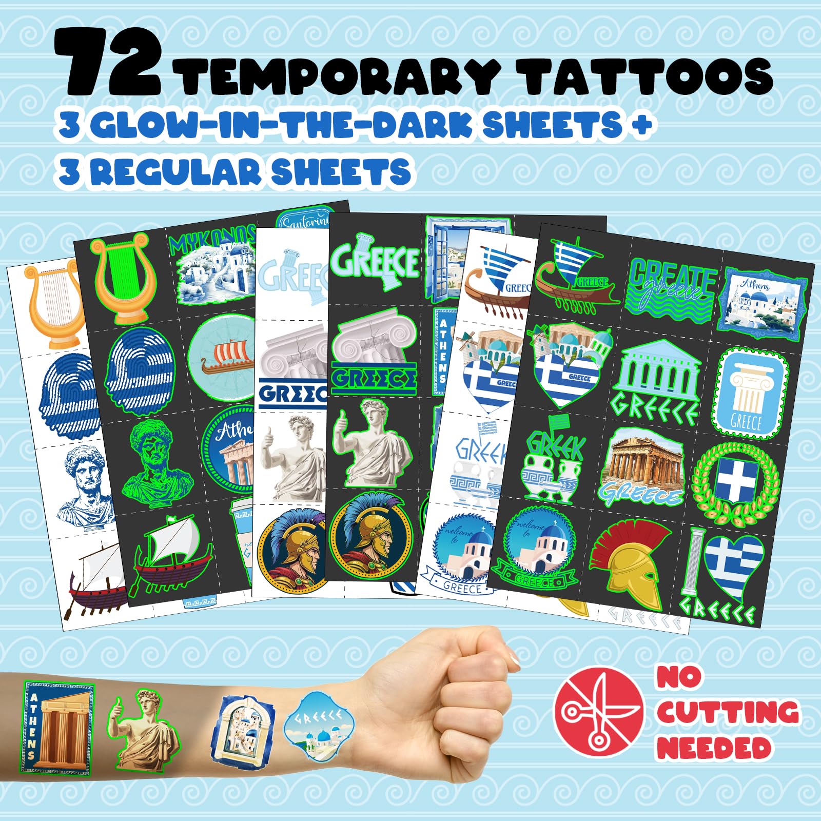 BOIKOKY glow-in-the-dark Poseidon and Parthenon tattoos for Greek vibes