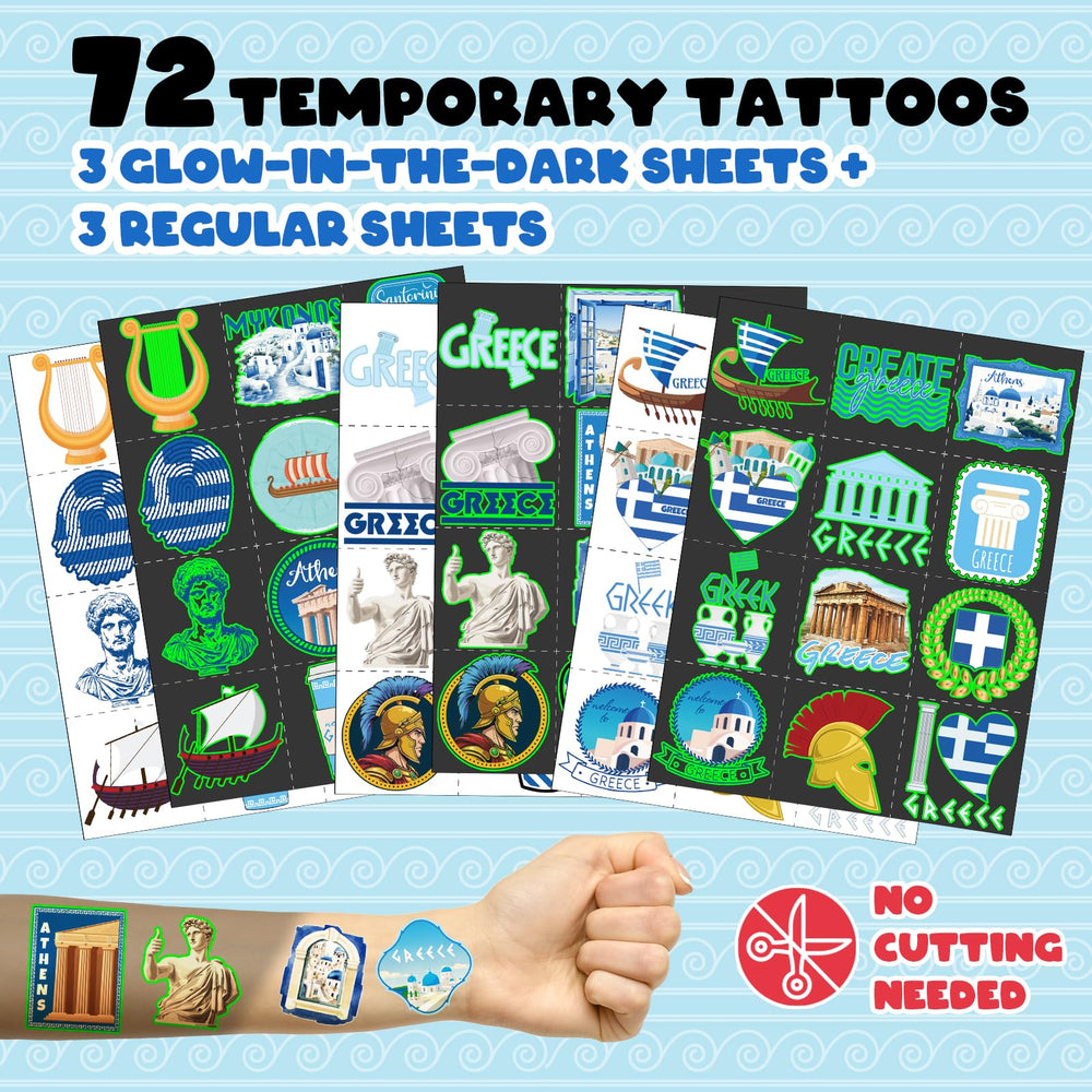 BOIKOKY glow-in-the-dark Poseidon and Parthenon tattoos for Greek vibes