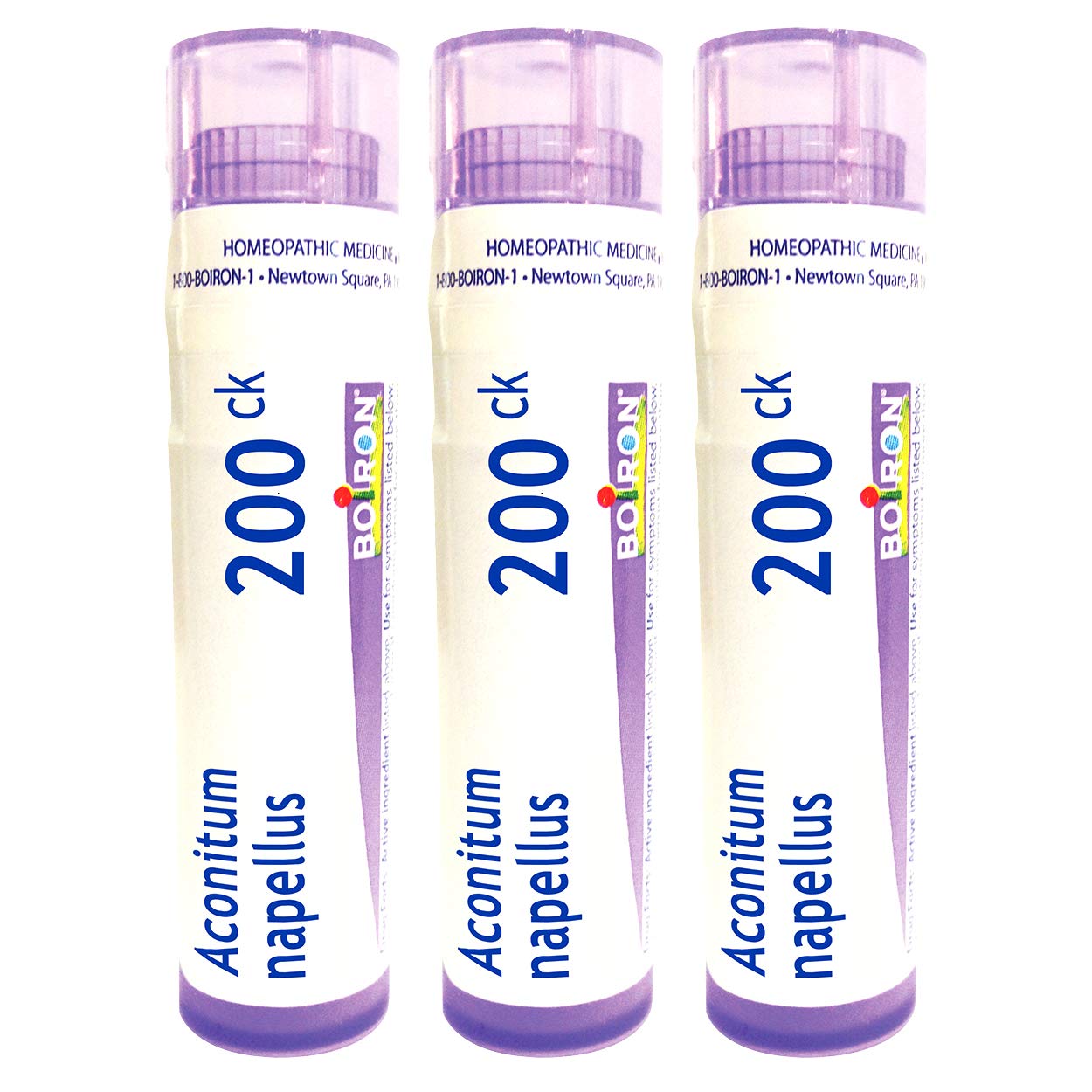 Front view of Boiron Aconitum Napellus 200CK 3-pack pellets