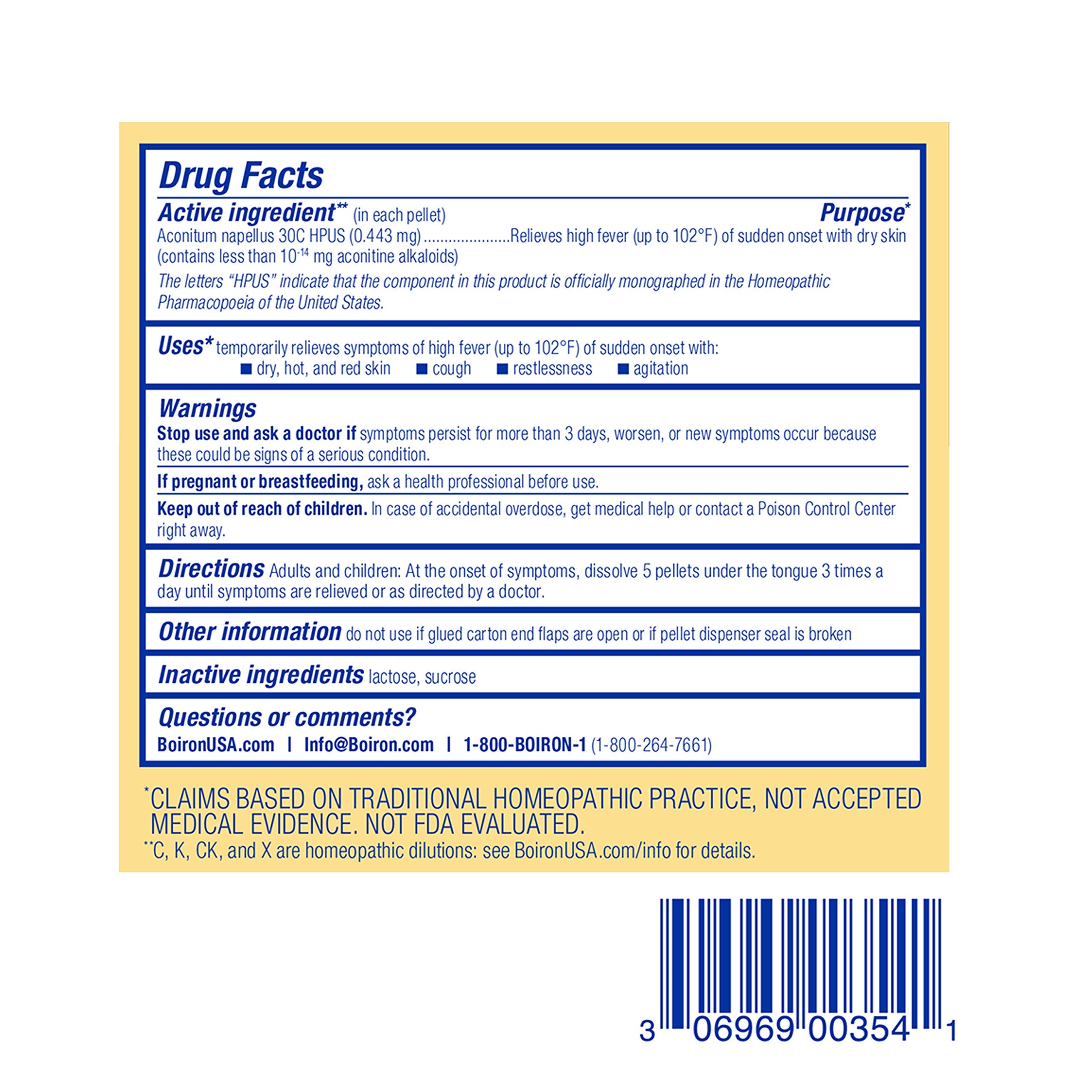 Label showing active ingredient Aconitum Napellus 30C