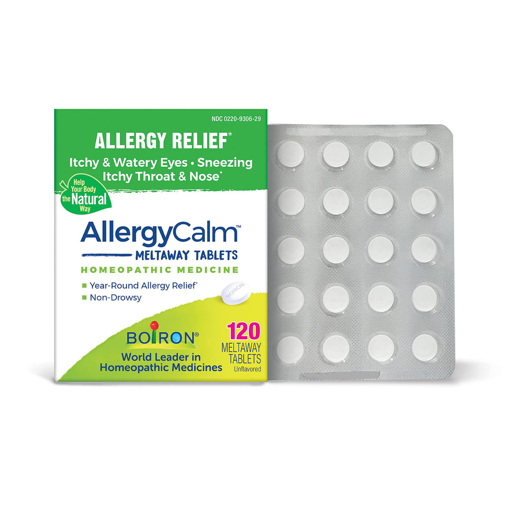 Boiron AllergyCalm tube showing easy on-the-go dosing.