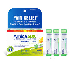 Boiron Arnica Montana 30X bottle pouring for easy-to-use pain relief option