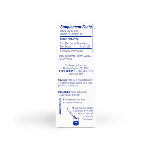 Close-up of the clear, tasteless gemmo extract liquid used in Boiron Black Currant/Ribes Nigrum