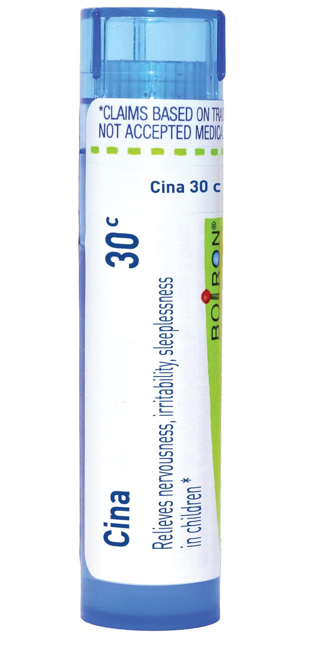 Boiron Cina 30C homeopathic medicine packaging and dispensing tube.