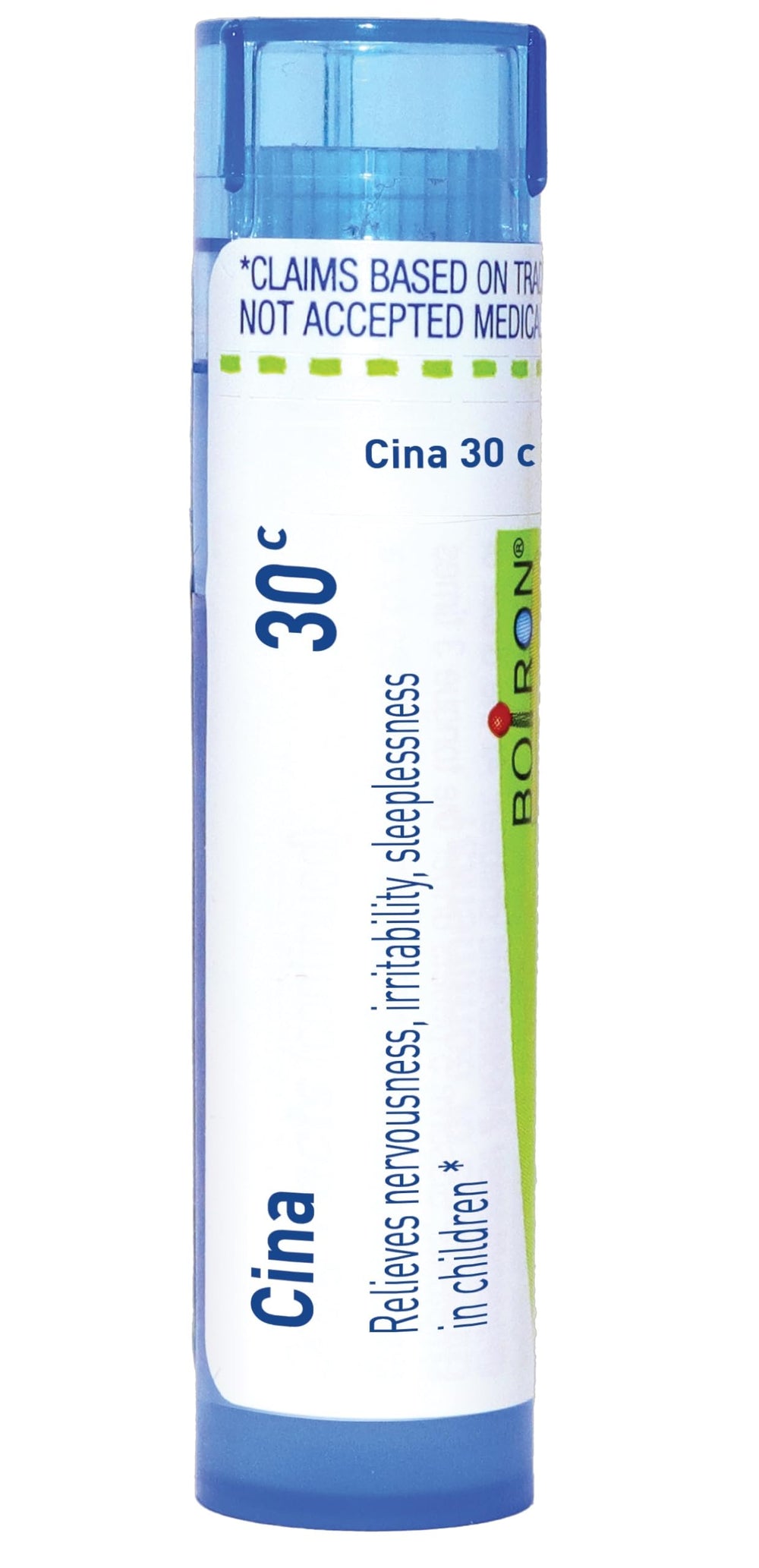 Boiron Cina 30C homeopathic medicine packaging and dispensing tube.