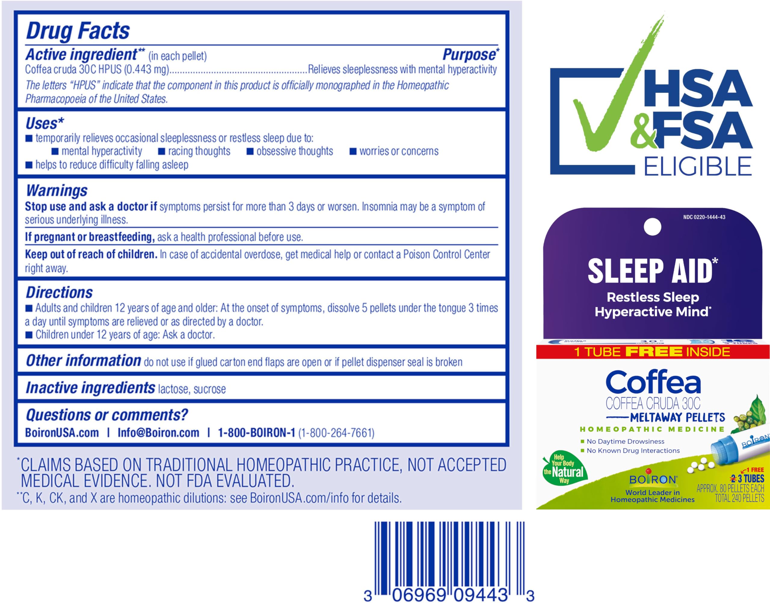 Boiron Coffea Cruda 30C blue ink pen included to journal at night.