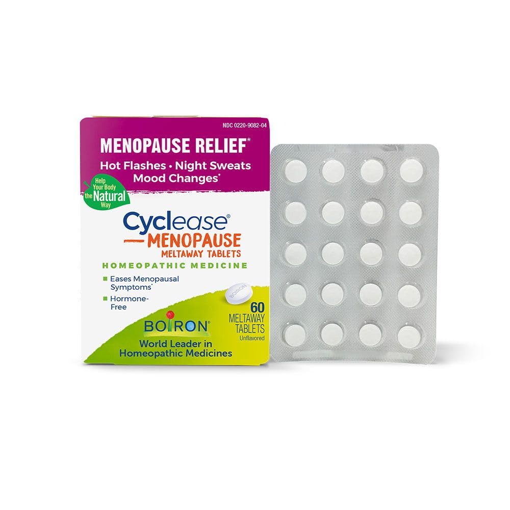 Boiron Cyclease Menopause box front for discreet, OTC multi-symptom relief.