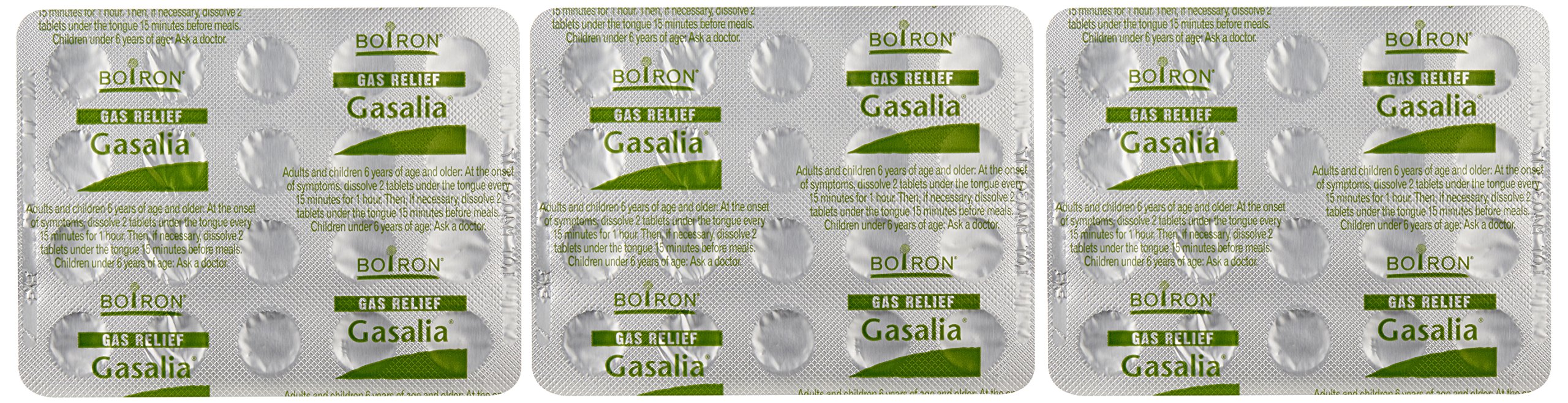 Close-up of Boiron Gasalia tablet container label
