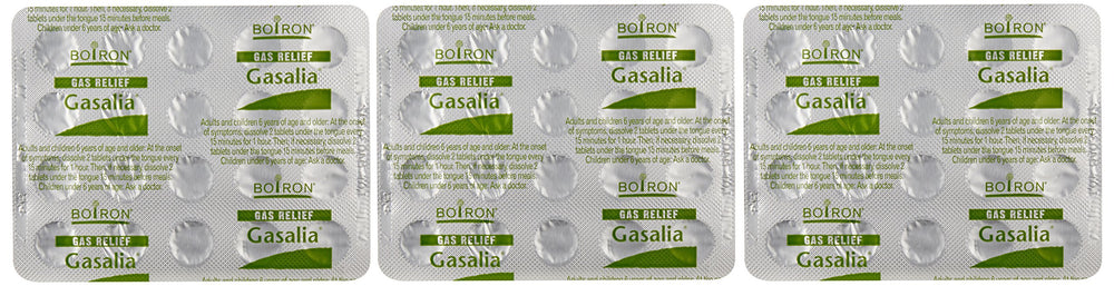 Close-up of Boiron Gasalia tablet container label