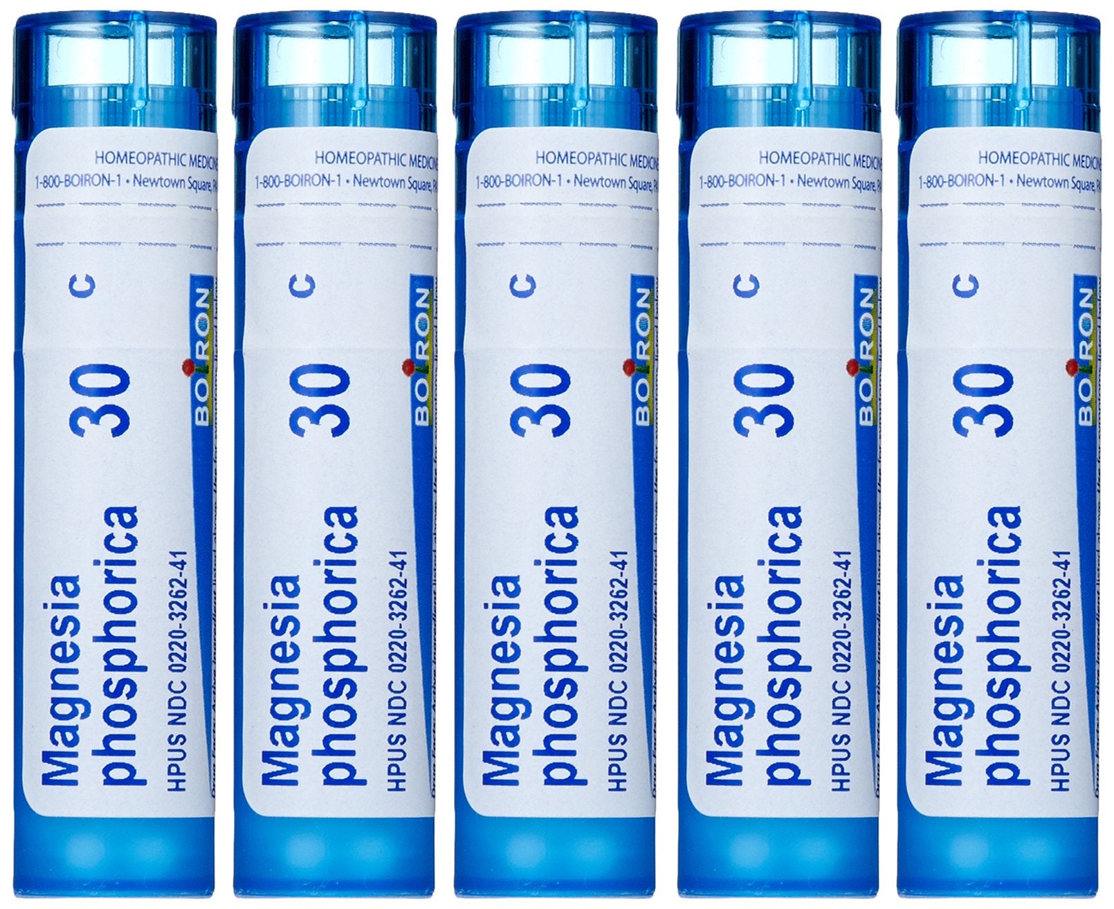 Front view of Boiron Magnesia Phosphorica 30C 5-pack