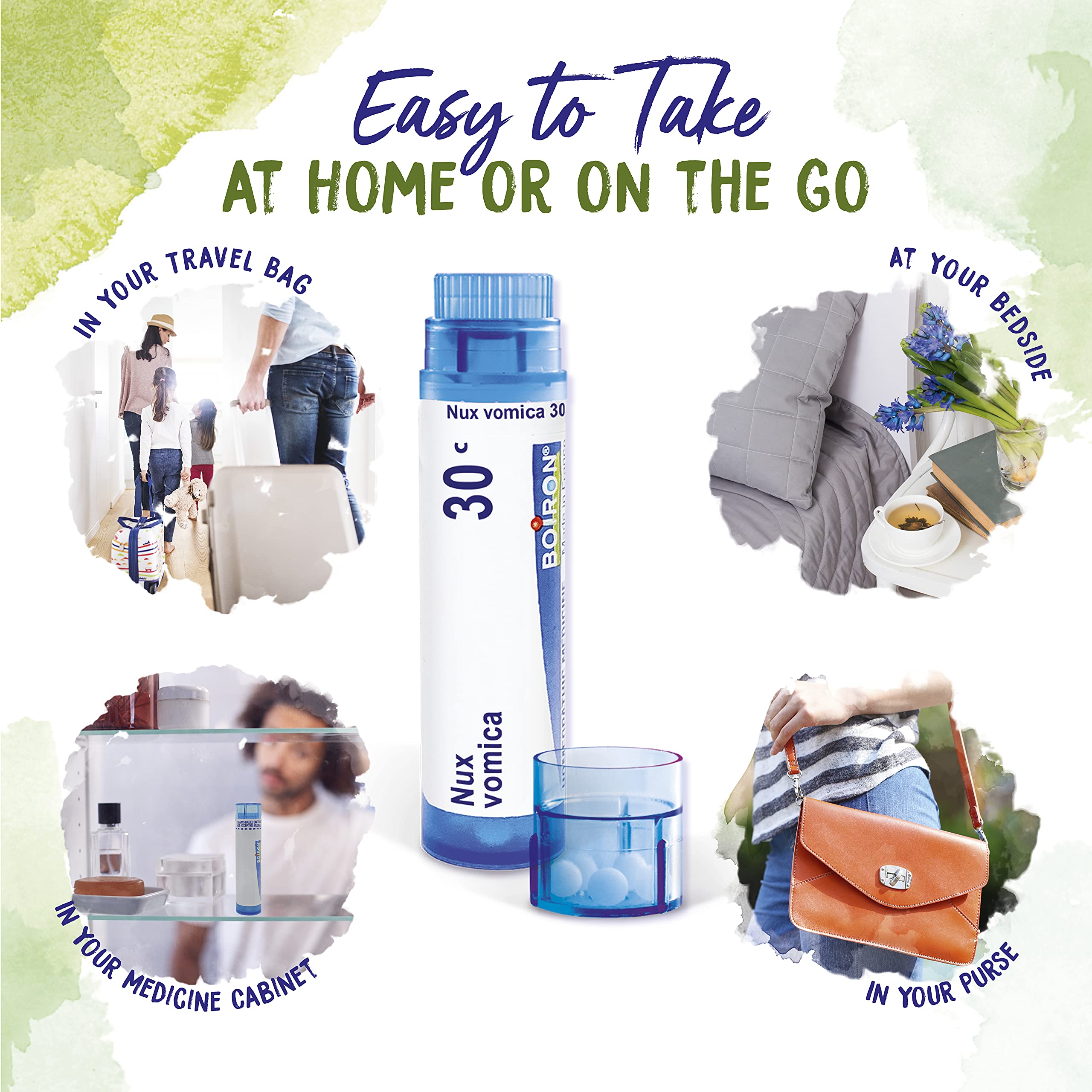 Close-up image of Nux Vomica 30C quick-dissolving pellets