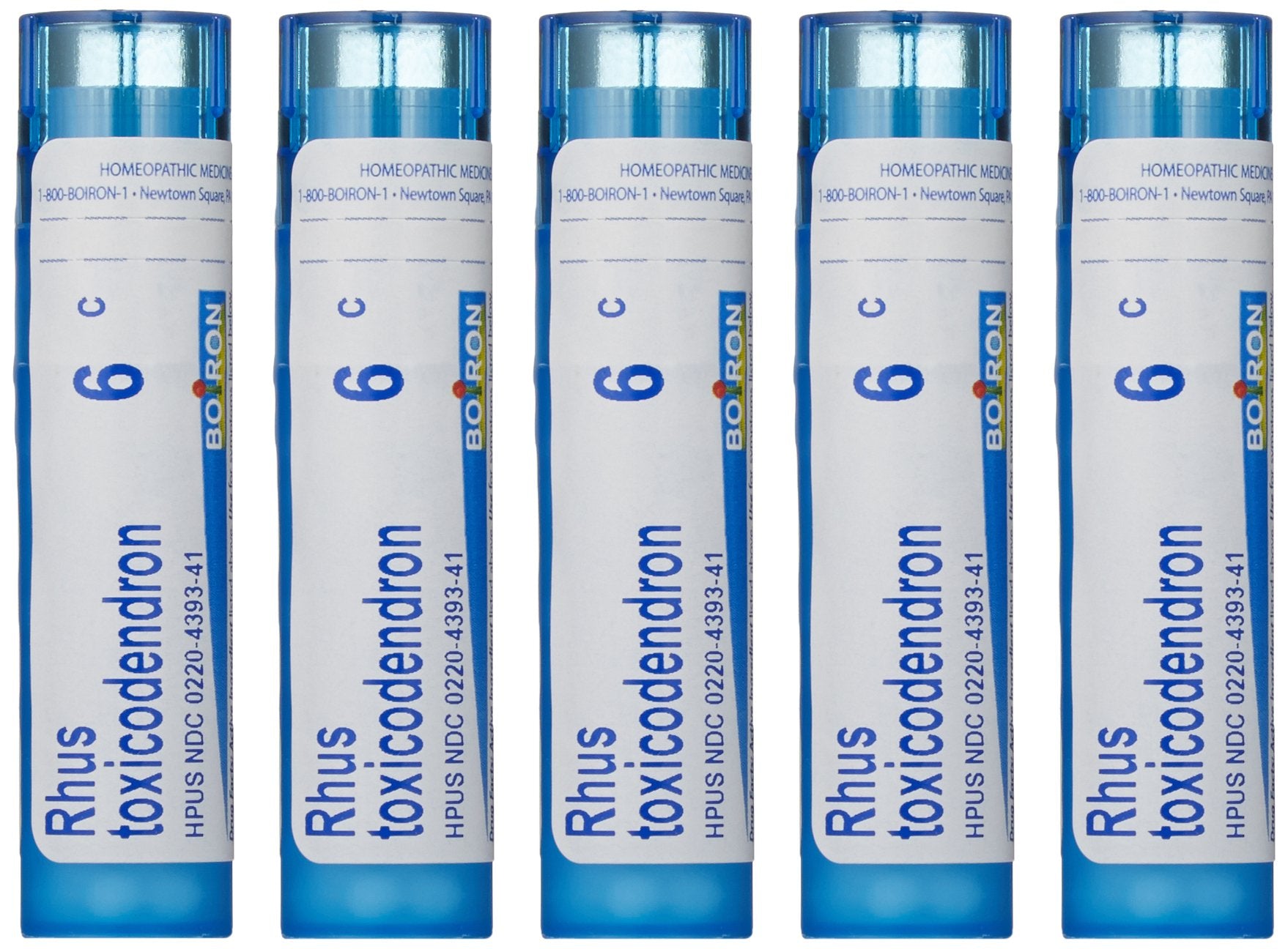 Boiron Rhus Toxicodendron 6C homeopathic remedy box with 5-pack of pellet tubes