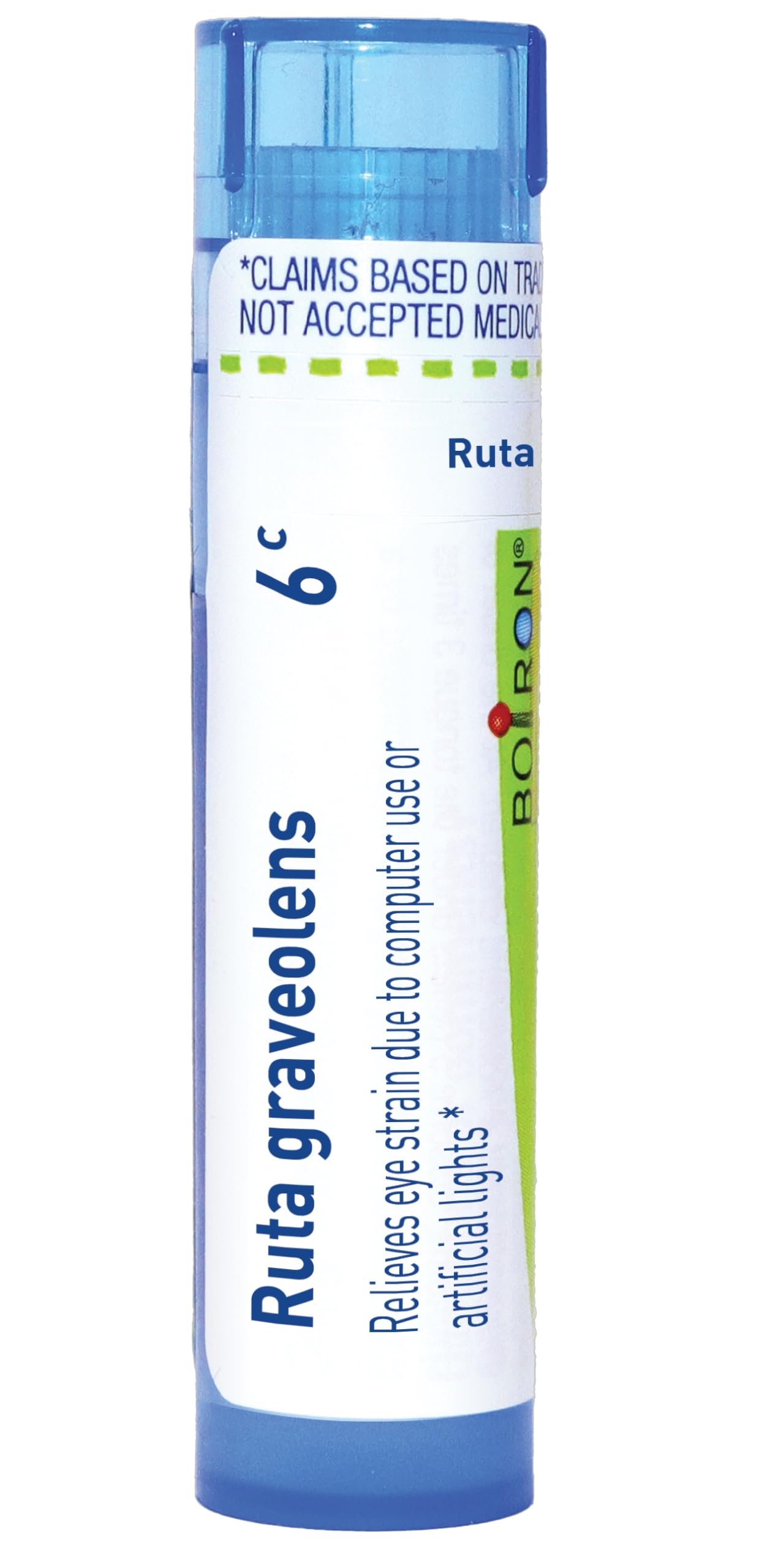 Boiron Ruta Graveolens 6C eye strain relief packaging and pellets in tube