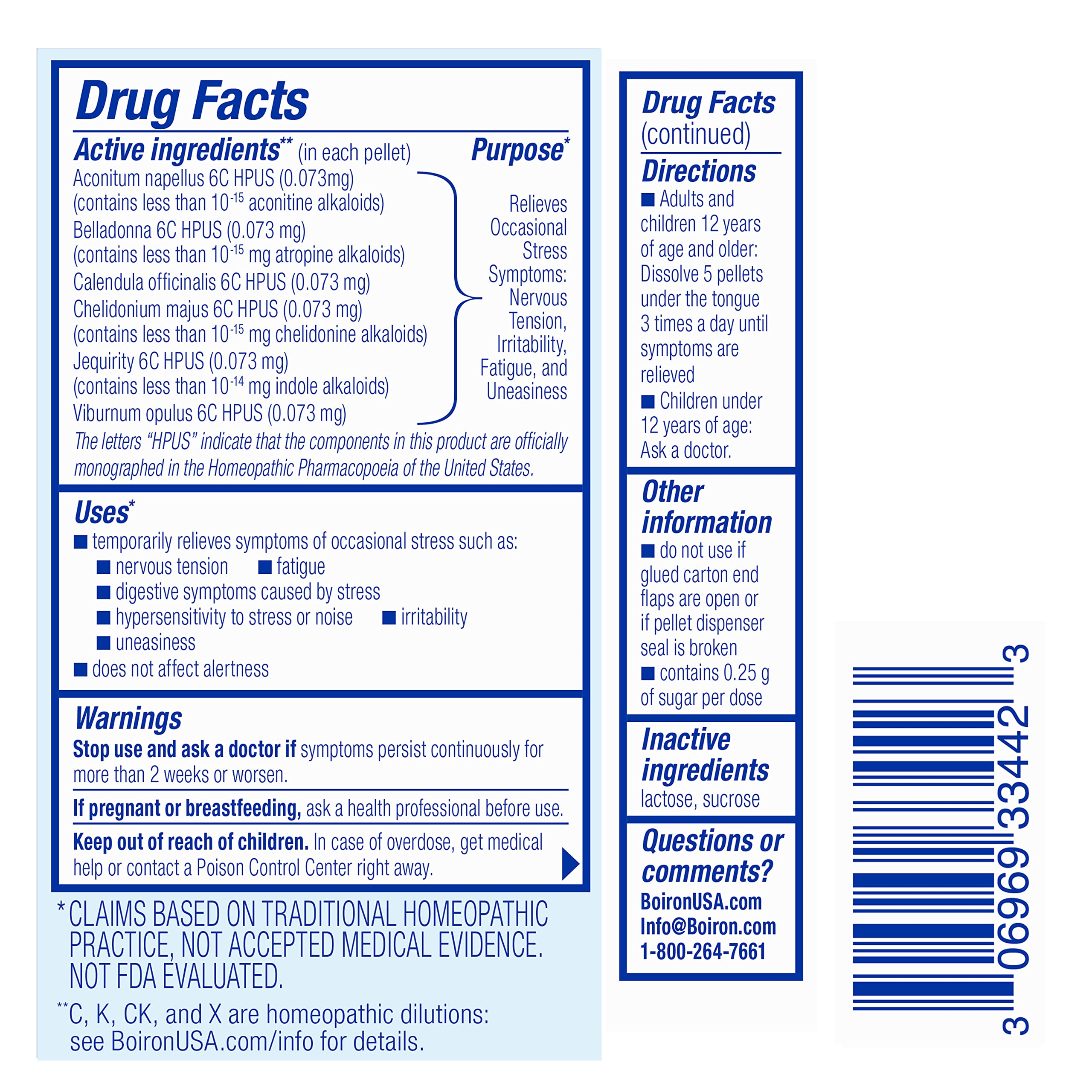 Back view of Boiron StressCalm On The Go packaging