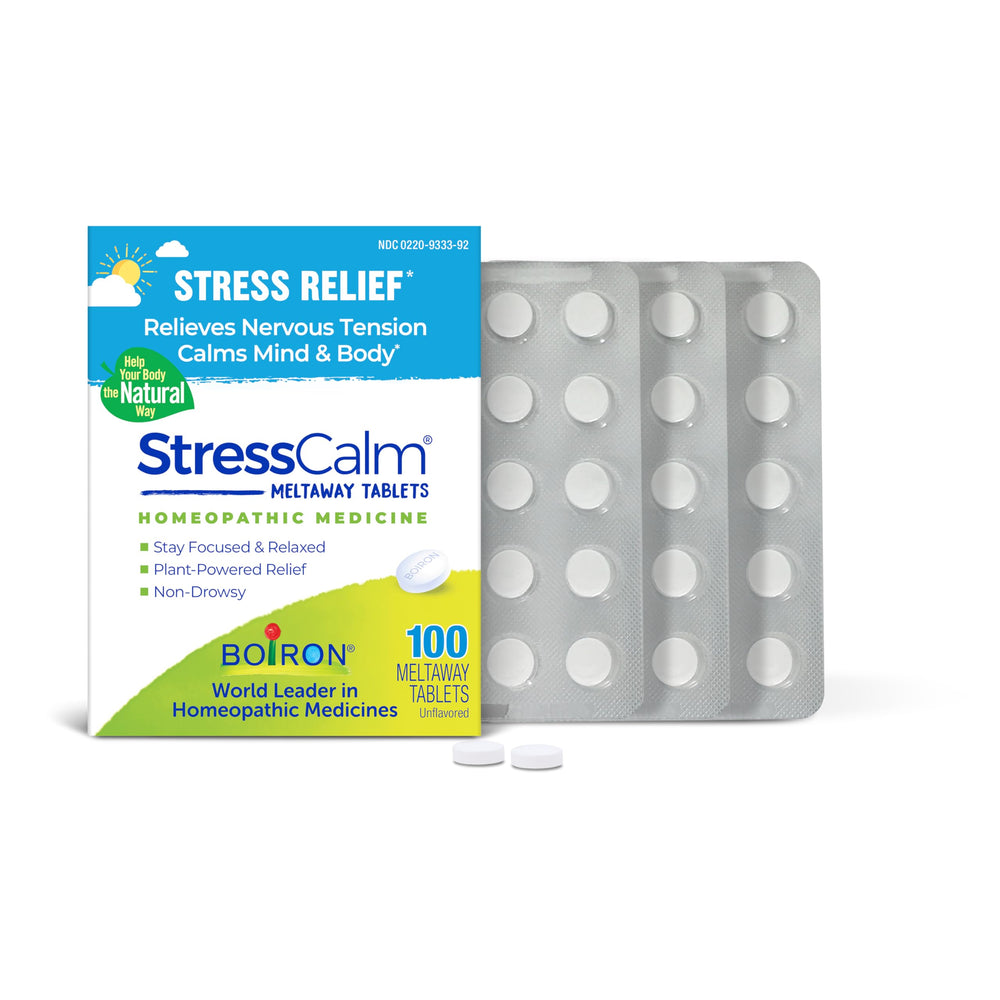 Front view of Boiron StressCalm Tabs 100-count box